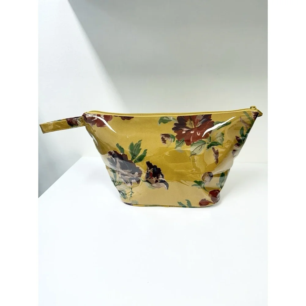 Cinq à Sept Mustard Floral Oversized XL Cosmetic Makeup Bag